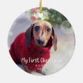 Mijn eerste kersthond Foto Snowflakes Keramisch Ornament (Achterkant)