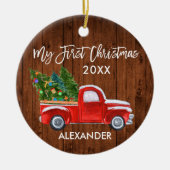 Mijn eerste kersthout Red Truck Baby Keramisch Ornament (Voorkant)