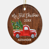 Mijn eerste kersthout Red Truck Baby Keramisch Ornament (Links)