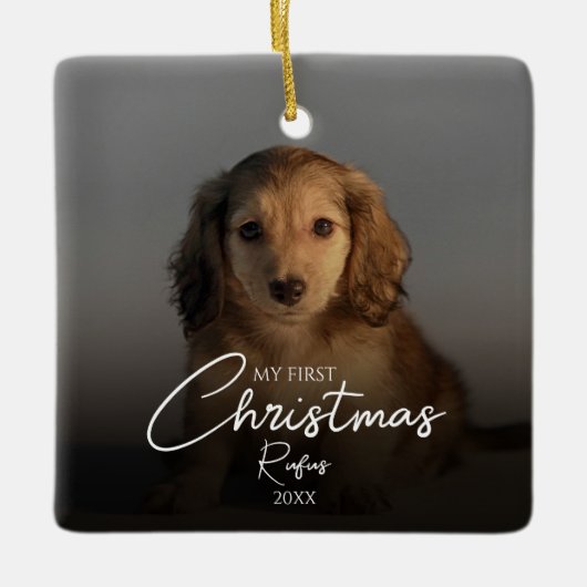 Mijn eerste kersthuisdierfoto Elegant schrift Keramisch Ornament (Voorkant)