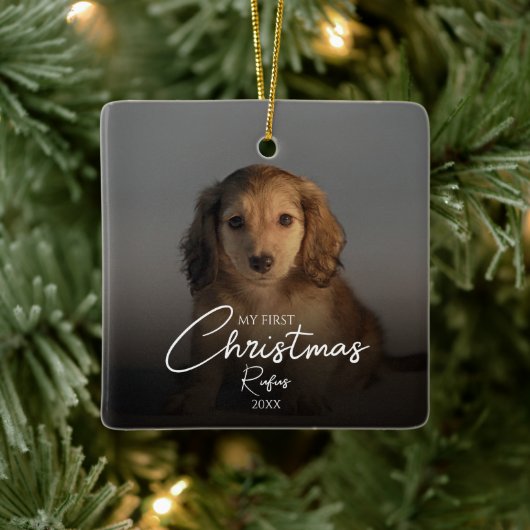 Mijn eerste kersthuisdierfoto Elegant script Keramisch Ornament (Boom)