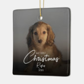 Mijn eerste kersthuisdierfoto Elegant script Keramisch Ornament (Links)