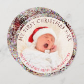 Mijn eerste kerstjaar foto Circular Glitter Feestdagenkaart (Voorkant / Achterkant)