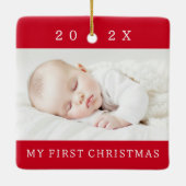 Mijn eerste kerstjaar moderne foto rood keramisch ornament (Achterkant)
