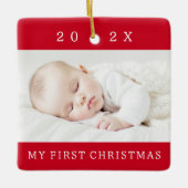 Mijn eerste kerstjaar moderne foto rood keramisch ornament (Voorkant)