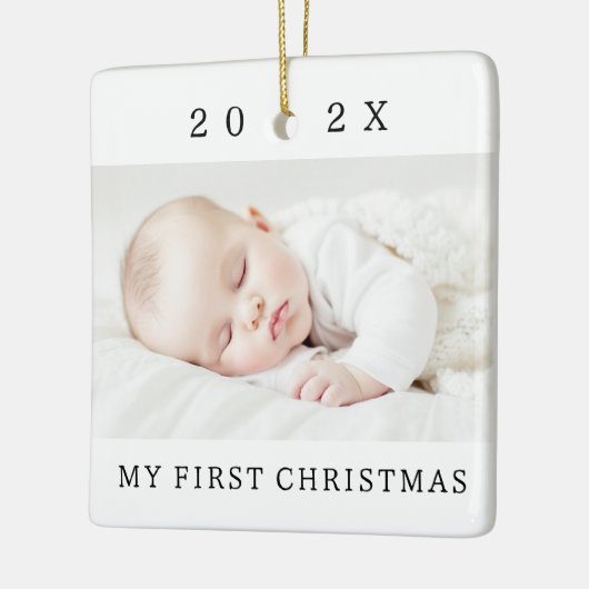 Mijn eerste kerstjaar moderne foto wit keramisch ornament (Links)