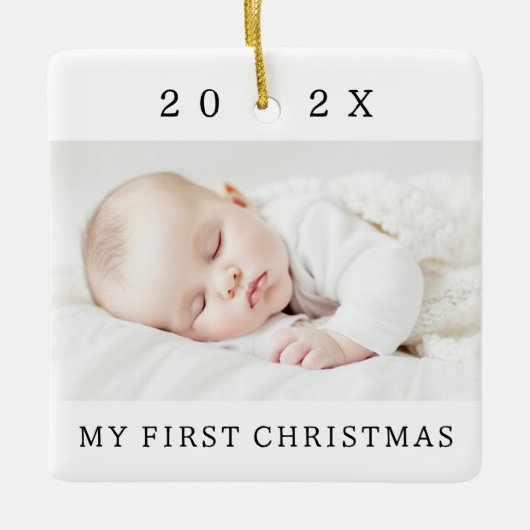 Mijn eerste kerstjaar moderne foto wit keramisch ornament (Voorkant)