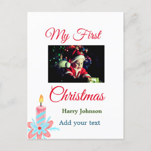 Mijn eerste kerstkaars voeg baby foto naam bladere briefkaart