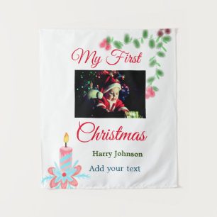 Mijn eerste kerstkaars voeg baby foto naam bladere wandkleed