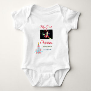 Mijn eerste kerstkaars voeg baby foto naam toe romper