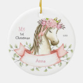Mijn eerste Kerstkerst Boho Pony Naam Roze Keramisch Ornament (Achterkant)