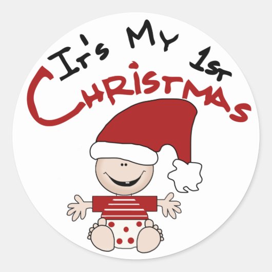 Mijn eerste kerstkersttshirts en Baby Ronde Sticker (Voorkant)