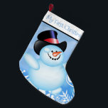Mijn eerste kerstman op maat van Snowman Grote Kerstsok<br><div class="desc">Mijn eerste Kerstmis personaliseerde Snowman Large kerststaar Stop Santa in zijn sporen dit jaar met geweldige one-of-a-kind kousen. Deze kousen zijn te voor steenkool en zijn gemaakt van helder en levendig bedrukt polyester. Geef een feestvreugde als je een 100% persoonlijke voorraad met favoriete afbeeldingen, waardevolle herinneringen, geliefde citaten en nog...</div>