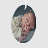 Mijn eerste Kerstmis 2 foto Elegant Script Ornament (voorkant)