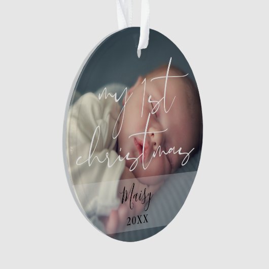 Mijn eerste Kerstmis 2 foto Elegant Script Ornament (voorkant)