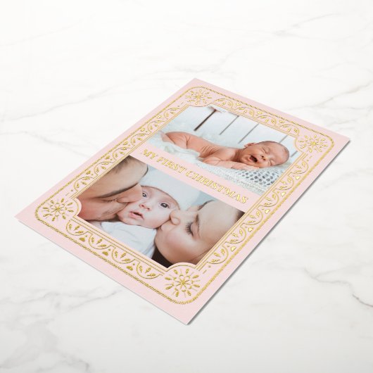 Mijn eerste Kerstmis 2 Foto Keepomwille Gold Folie Feestdagenkaart (Gedraaid)