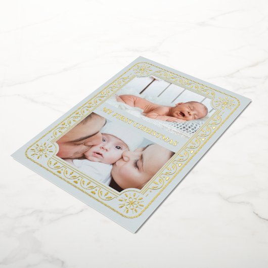 Mijn eerste Kerstmis 2 Foto Keepomwille Gold Folie Feestdagenkaart (Gedraaid)