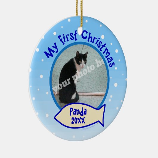 Mijn eerste Kerstmis - Aangepaste fotokat-versieri Keramisch Ornament (Rechts)