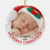 Mijn eerste Kerstmis | Aangepaste foto's Keramisch Ornament (Voorkant)