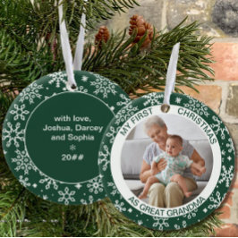 Mijn eerste Kerstmis als | Foto Green Snowflake Keramisch Ornament
