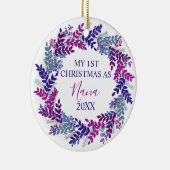 Mijn eerste Kerstmis als Nana Year Paarse Wreate Keramisch Ornament (Rechts)