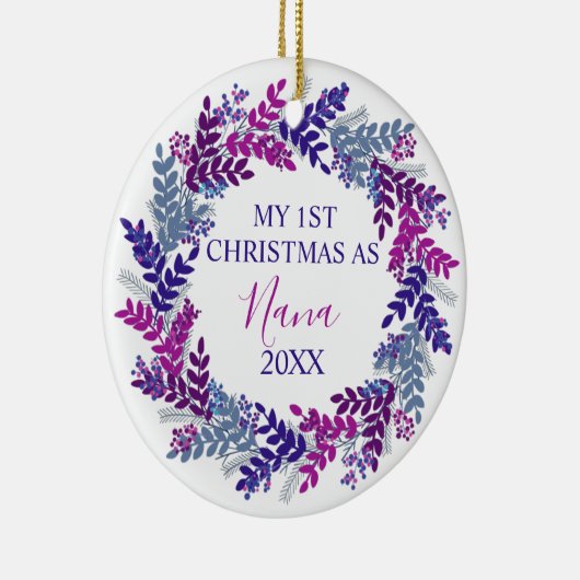 Mijn eerste Kerstmis als Nana Year Paarse Wreate Keramisch Ornament (Rechts)