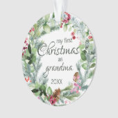 Mijn eerste Kerstmis als oma Evergreen Wreath Ornament (voorkant)