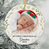 Mijn eerste Kerstmis als oma Foto Gold Foliage Keramisch Ornament