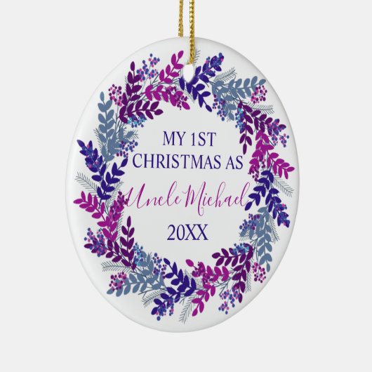 Mijn eerste Kerstmis als oom Paarse Wreate Keramisch Ornament (Rechts)