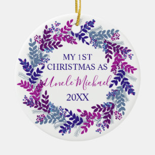 Mijn eerste Kerstmis als oom Paarse Wreate Keramisch Ornament