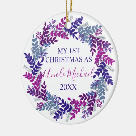Mijn eerste Kerstmis als oom Paarse Wreate Keramisch Ornament (Links)