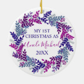 Mijn eerste Kerstmis als oom Paarse Wreate Keramisch Ornament (Achterkant)