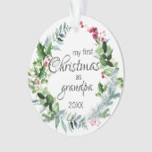 Mijn eerste Kerstmis als opa Modern Wreath Holly Ornament (voorkant)