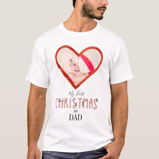 Mijn eerste Kerstmis als pa Love Heart Baby Foto T-shirt (Voorkant)
