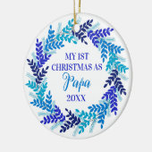Mijn eerste Kerstmis als Papa Elegant Blue Wreate Keramisch Ornament (Links)
