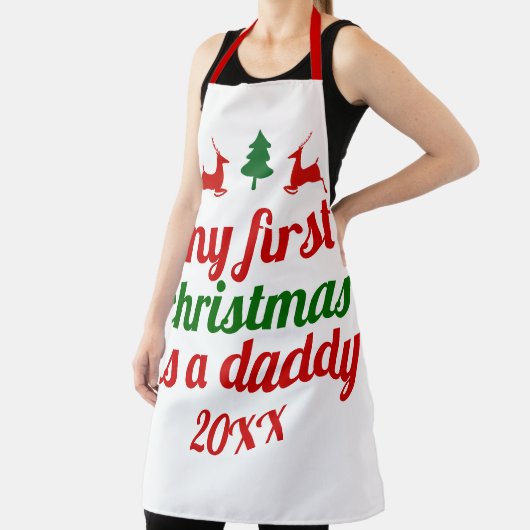 "Mijn eerste Kerstmis als papa" groen rood hert Schort (Insitu)