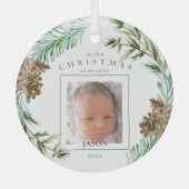 Mijn eerste Kerstmis als tante Name Foliage Photo Glas Ornament (Voorkant)