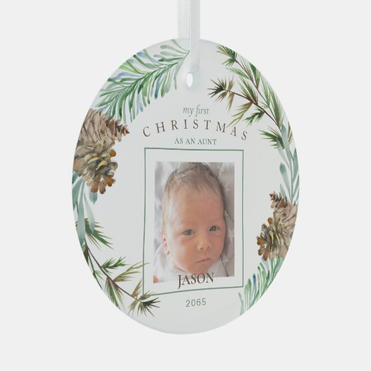 Mijn eerste Kerstmis als tante Name Foliage Photo Glas Ornament (Voorkant Rechts)