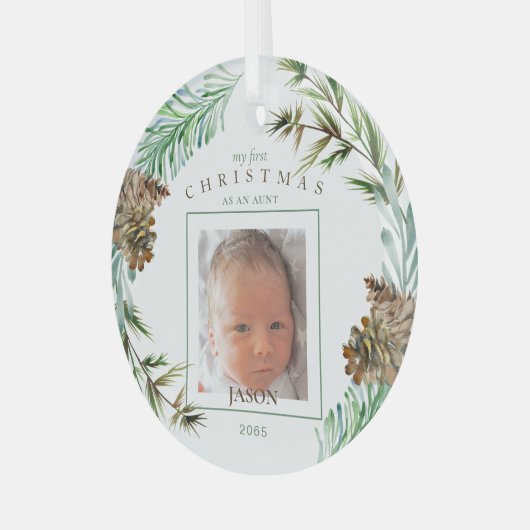 Mijn eerste Kerstmis als tante Name Foliage Photo Glas Ornament (Voorkant links)