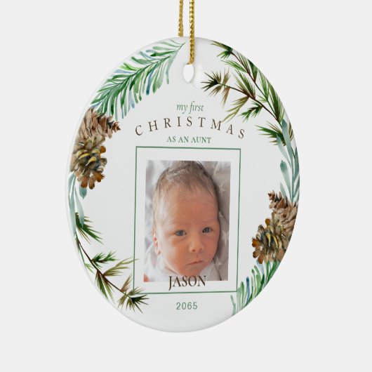 Mijn eerste Kerstmis als tante Name Foliage Photo Keramisch Ornament (Rechts)