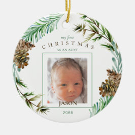Mijn eerste Kerstmis als tante Name Foliage Photo Keramisch Ornament