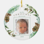 Mijn eerste Kerstmis als tante Name Foliage Photo Keramisch Ornament (Achterkant)