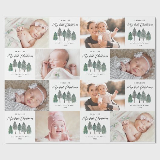 Mijn eerste Kerstmis als tante Photo Collage Trees Cadeaupapier (Vlak)