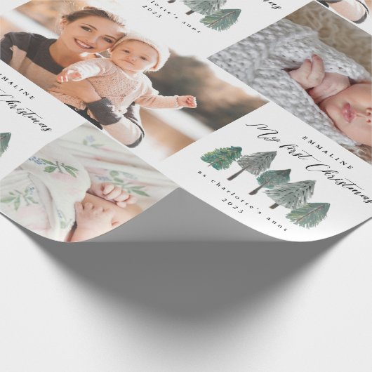 Mijn eerste Kerstmis als tante Photo Collage Trees Cadeaupapier (Hoek)