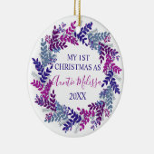 Mijn eerste Kerstmis als tante Year Paarse Wreate Keramisch Ornament (Rechts)