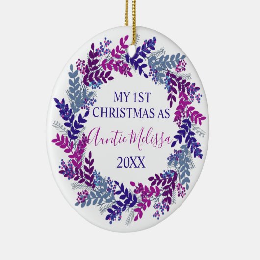 Mijn eerste Kerstmis als tante Year Paarse Wreate Keramisch Ornament (Rechts)
