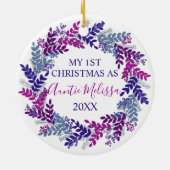 Mijn eerste Kerstmis als tante Year Paarse Wreate Keramisch Ornament (Achterkant)