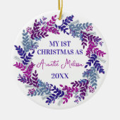 Mijn eerste Kerstmis als tante Year Paarse Wreate Keramisch Ornament (Voorkant)