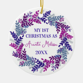Mijn eerste Kerstmis als tante Year Paarse Wreate Keramisch Ornament