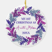 Mijn eerste Kerstmis als tante Year Paarse Wreate Keramisch Ornament (Achterkant)